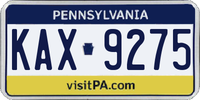PA license plate KAX9275