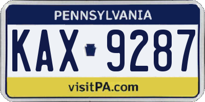 PA license plate KAX9287