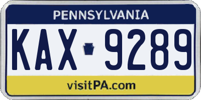 PA license plate KAX9289