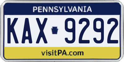 PA license plate KAX9292
