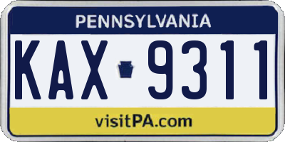 PA license plate KAX9311