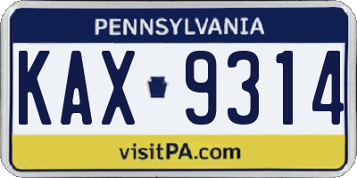 PA license plate KAX9314