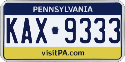 PA license plate KAX9333