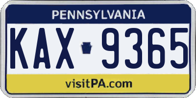 PA license plate KAX9365