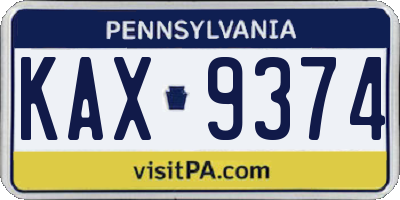 PA license plate KAX9374