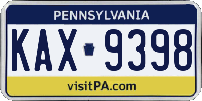 PA license plate KAX9398
