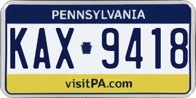 PA license plate KAX9418