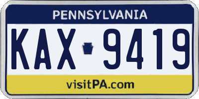 PA license plate KAX9419