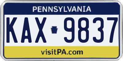 PA license plate KAX9837