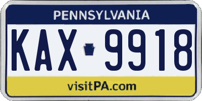 PA license plate KAX9918