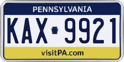 PA license plate KAX9921