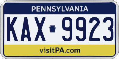 PA license plate KAX9923