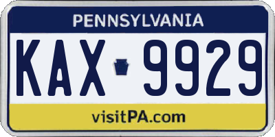 PA license plate KAX9929