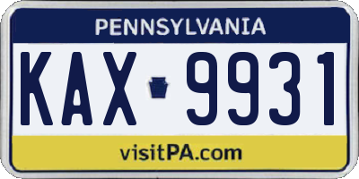PA license plate KAX9931