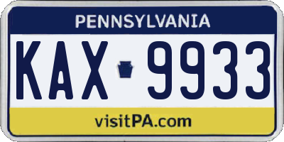 PA license plate KAX9933