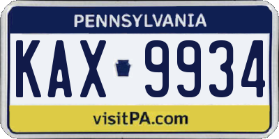 PA license plate KAX9934