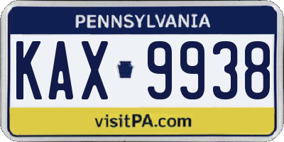 PA license plate KAX9938