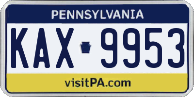 PA license plate KAX9953