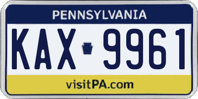 PA license plate KAX9961