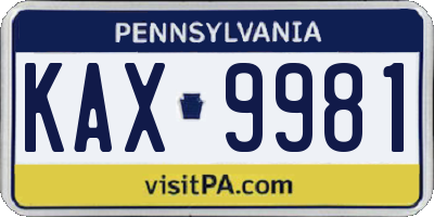 PA license plate KAX9981