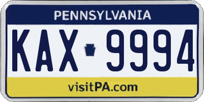 PA license plate KAX9994