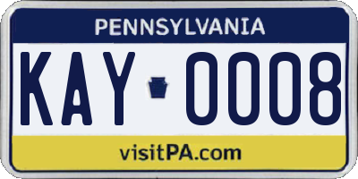 PA license plate KAY0008