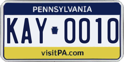PA license plate KAY0010