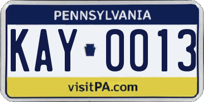 PA license plate KAY0013