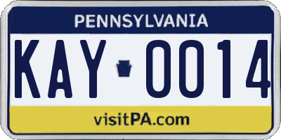 PA license plate KAY0014