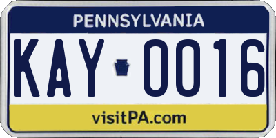 PA license plate KAY0016