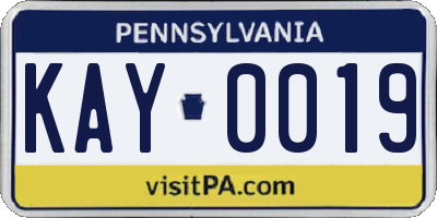 PA license plate KAY0019