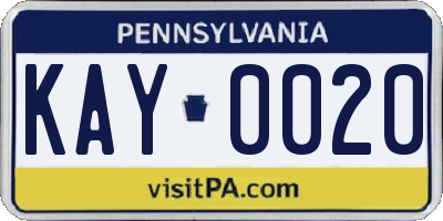 PA license plate KAY0020