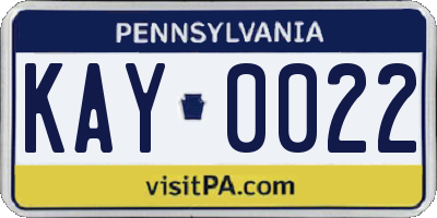 PA license plate KAY0022