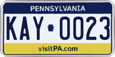 PA license plate KAY0023