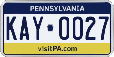 PA license plate KAY0027