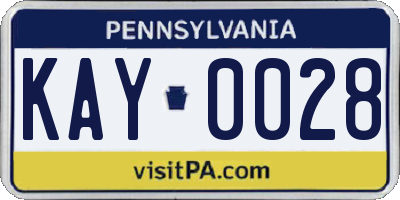 PA license plate KAY0028