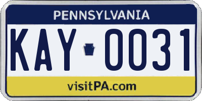 PA license plate KAY0031