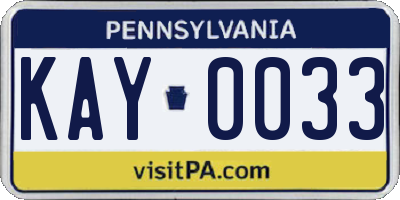 PA license plate KAY0033