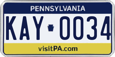 PA license plate KAY0034