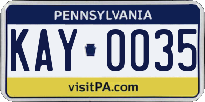 PA license plate KAY0035