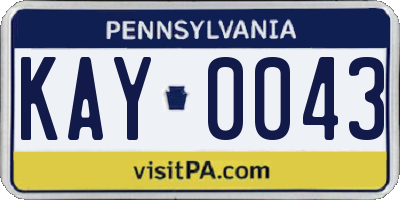 PA license plate KAY0043