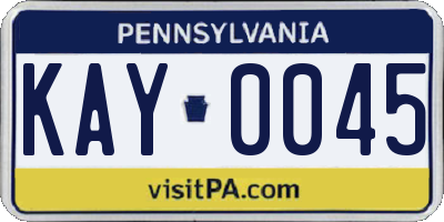 PA license plate KAY0045