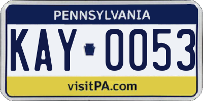 PA license plate KAY0053