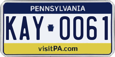 PA license plate KAY0061