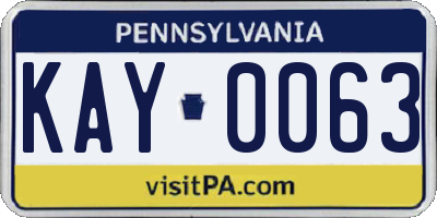 PA license plate KAY0063