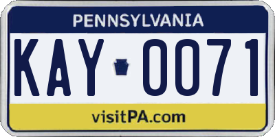 PA license plate KAY0071