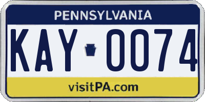 PA license plate KAY0074