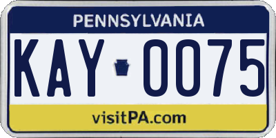 PA license plate KAY0075