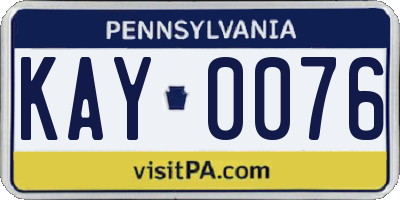 PA license plate KAY0076