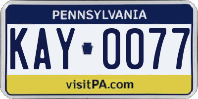 PA license plate KAY0077